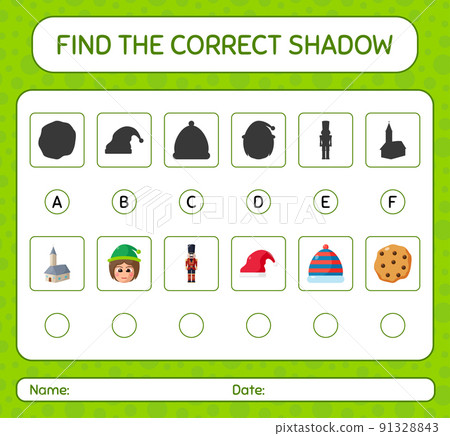 Find the correct shadows game with christmas icon. worksheet for preschool kids, kids activity sheet 91328843