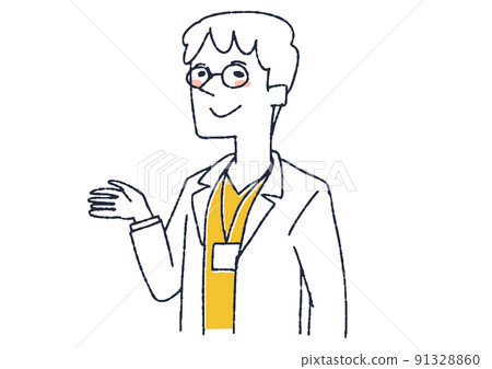 一位穿白大褂的醫生，用各種面部表情指導醫務人員 91328860