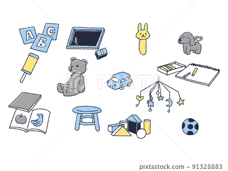 A set of toys for babies and toddlers to play Comical handwritten material Vector, warm line drawing A set of toys for babies and toddlers to play Comical handwritten material Vector, warm line drawing 91328883