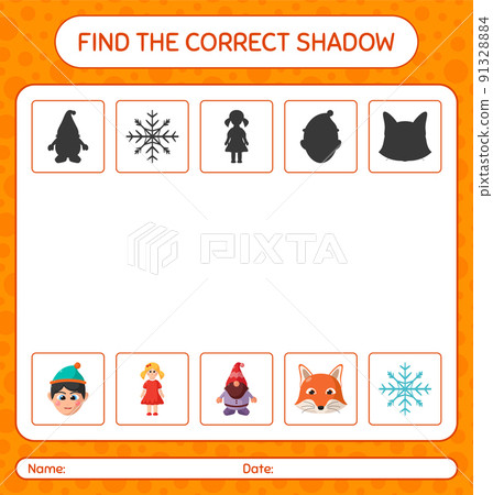 Find the correct shadows game with christmas icon. worksheet for preschool kids, kids activity sheet Find the correct shadows game with christmas icon. worksheet for preschool kids, kids activity sheet 91328884