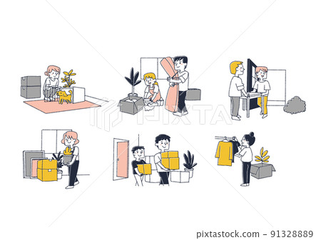 People who bring luggage to a new house due to moving or new construction Comical handwritten person Vector, warm line drawing People who bring luggage to a new house due to moving or new construction Comical handwritten person Vector, warm line drawing 91328889