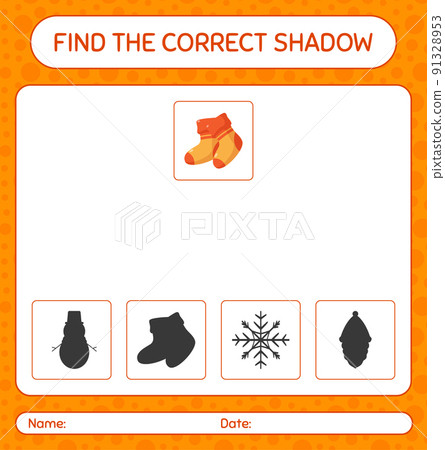 Find the correct shadows game with sock. worksheet for preschool kids, kids activity sheet Find the correct shadows game with sock. worksheet for preschool kids, kids activity sheet 91328953