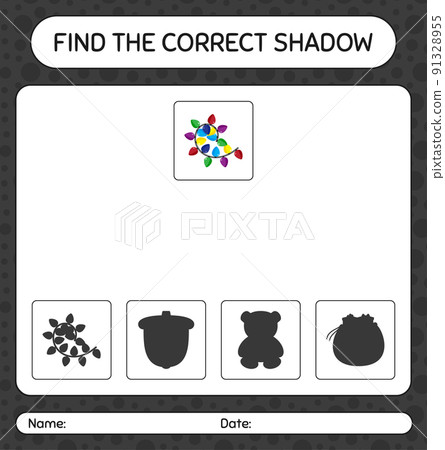 Find the correct shadows game with string light. worksheet for preschool kids, kids activity sheet 91328955