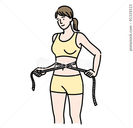 A good-looking young woman with a major on her stomach 91329315