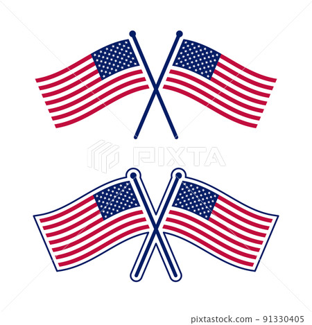 Crossed American flag icon set Star-Spangled Banner vector illustration 91330405
