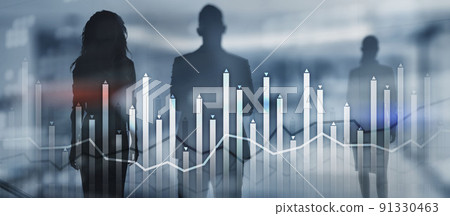 Double Exposure Mixed Media Finace Background. People City 91330463