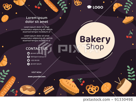 Bakery Shop Social Media Brochure Template Flat Cartoon Background Vector Illustration 91330498