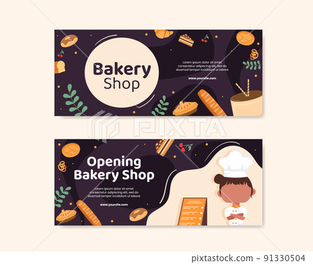 Bakery Shop Social Media Banner Template Flat... - Stock Illustration  [91330504] - PIXTA