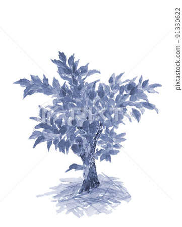 Konjac tree in the field Blue tone [Hand-painted watercolor] Plant material White background Copy space available 91330622