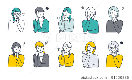 Woman icon set with troubled face 91330886