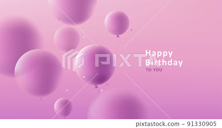 Happy Birthday pink greeting card with round 3d balloons 91330905