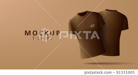 3d t-shirt mockup, brown realistic clothes front view 91331005