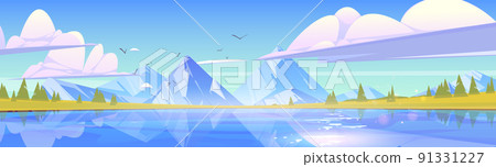 Nature landscape with mountains and blue pond Nature landscape with mountains and blue pond 91331227