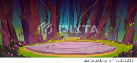 Ancient celtic stone platform in green forest Ancient celtic stone platform in green forest 91331228