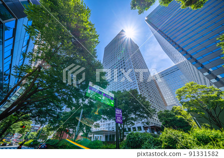Tokyo cityscape of Japan, overlooking the information board to the Metropolitan Expressway in the subcenter of Shinjuku 91331582