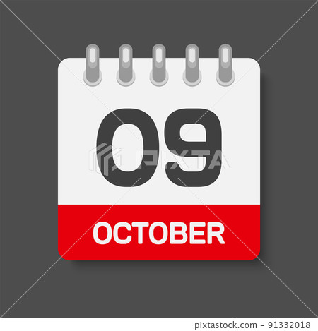 Icon page calendar day 9 October, template date - Stock Illustration ...