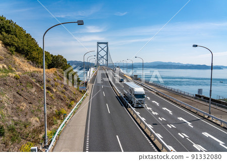 Onaruto Bridge across the Naruto Strait with whirlpools in Naruto City, Tokushima Prefecture 91332080