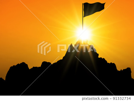 沐浴在陽光下的山的剪影插圖 91332734