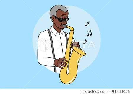 African American man play on saxophone  91333096