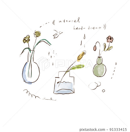 Hand-painted watercolor style, simple and natural household goods, flower and vase illustration material set 91333415