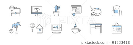 Home office, freelance doodle icons or signs set 91333418
