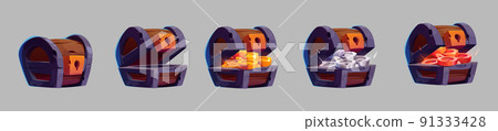 Treasure chests with gold and silver coins, gems Treasure chests with gold and silver coins, gems 91333428