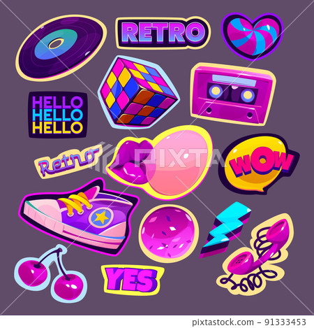 Cartoon retro stickers in 90s style Cartoon retro stickers in 90s style 91333453