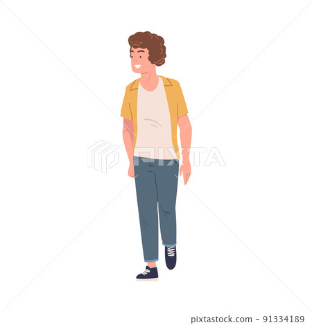 Walking Man Character Strolling in the Street and Smiling Vector Illustration Walking Man Character Strolling in the Street and Smiling Vector Illustration 91334189