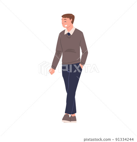 Walking Man Character Strolling in the Street and Smiling Vector Illustration Walking Man Character Strolling in the Street and Smiling Vector Illustration 91334244