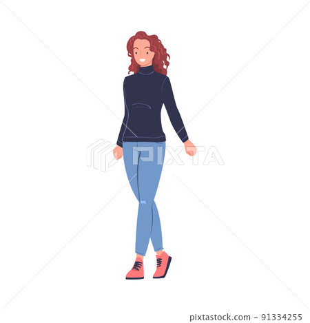 Walking Woman Character Strolling in the Street and Smiling Vector Illustration Walking Woman Character Strolling in the Street and Smiling Vector Illustration 91334255
