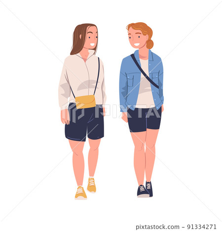 Walking Woman Character Strolling in the Street Talking and Smiling Vector Illustration Walking Woman Character Strolling in the Street Talking and Smiling Vector Illustration 91334271