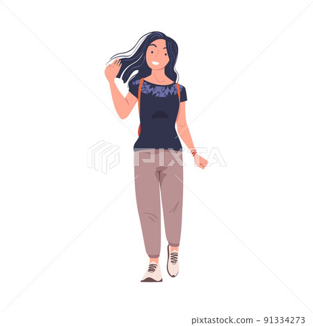 Walking Woman Character Strolling in the Street and Smiling Vector Illustration Walking Woman Character Strolling in the Street and Smiling Vector Illustration 91334273