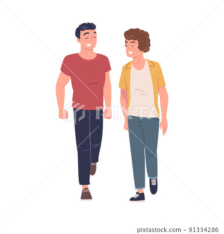 Walking Man Character Strolling in the Street and Smiling Vector Illustration 91334286