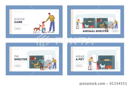 Animal Shelter Landing Page Template Set. Pound, Rehabilitation or Adoption Center for Stray and Homeless Animals Animal Shelter Landing Page Template Set. Pound, Rehabilitation or Adoption Center for Stray and Homeless Animals 91334553
