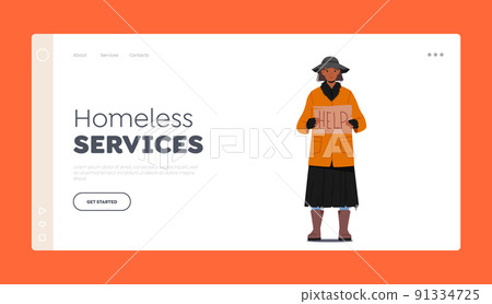Homeless Services Landing Page Template. Woman Holding Banner Need Help, Bum in Ragged Clothes Begging Money in Trouble Homeless Services Landing Page Template. Woman Holding Banner Need Help, Bum in Ragged Clothes Begging Money in Trouble 91334725