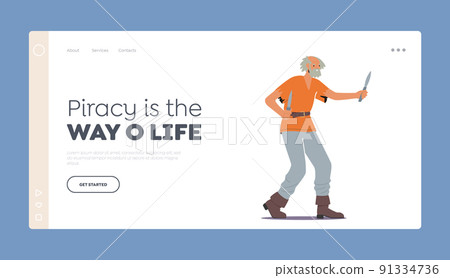 Piracy Landing Page Template. Old Pirate, Thug or Corsair Wear Ragged Clothes Attack with Knives, Angry Filibuster Piracy Landing Page Template. Old Pirate, Thug or Corsair Wear Ragged Clothes Attack with Knives, Angry Filibuster 91334736