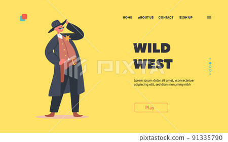 Wild West Landing Page Template. Little Funny Boy in Sheriff Costume with Star Badge and Hat Play Cowboy Game Wild West Landing Page Template. Little Funny Boy in Sheriff Costume with Star Badge and Hat Play Cowboy Game 91335790