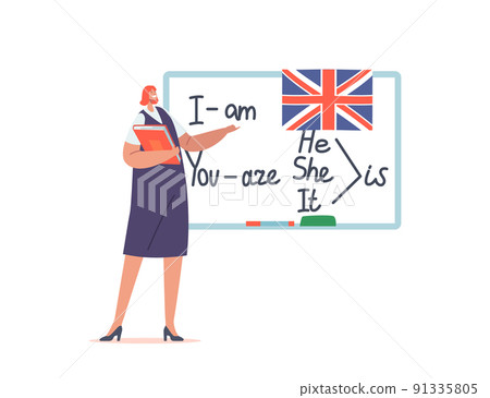 English Language Teacher Stand at Blackboard with Textbook in Hand Explain Rules to Students in Classroom English Language Teacher Stand at Blackboard with Textbook in Hand Explain Rules to Students in Classroom 91335805