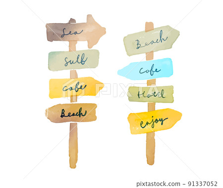 Watercolor. West coast style signboard illustration with watercolor touch. Watercolor. West coast style signboard illustration with watercolor touch. 91337052
