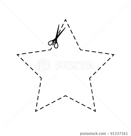 Scrissors cut dotted line star with dash icon. 91337161