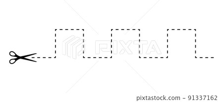 Scissors cut dotted line wavy shap icon. 91337162