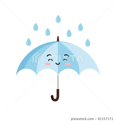 Cute open umbrella with drop rain cartoon character emoji icon. 91337171