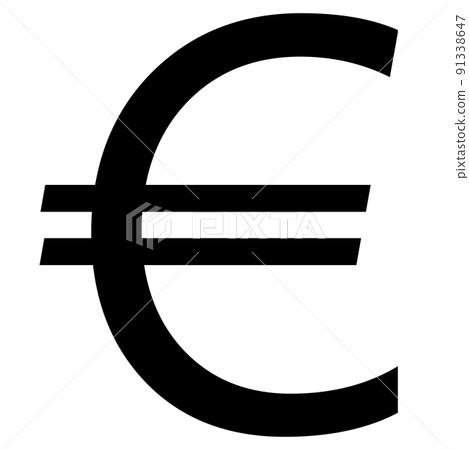 European Union Euro EUR currency sign silhouette front view isolated on white background. Currency by the European Central Bank. 91338647