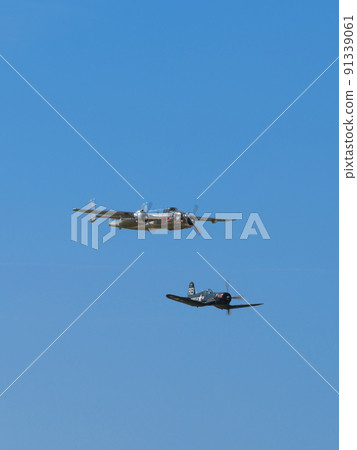 B-25J F4U-4 Corsair carrier-capable fighter escorting Mitchell bomber 91339061