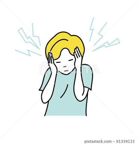 一個對耳鳴感到不舒服的男人的插圖 91339115