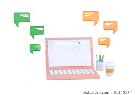 Laptop with short messages. Chatting with friends and sending messages. Laptop with short messages. Chatting with friends and sending messages. 91340174