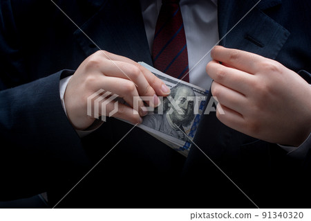Hands receiving cash USD dollar banknotes.  Currency,  Cash, Bill Concept 91340320
