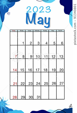 May planner calendar 2023 year. English vector vertical calendar template. Minimalistic design. Week starts on Sunday. 91340801