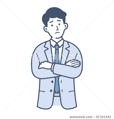 一個商人雙臂交叉思考的插圖 91341442