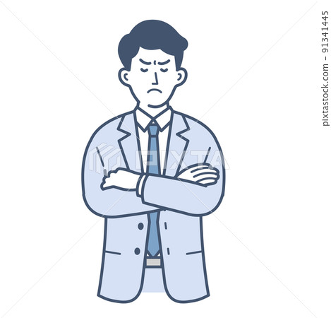 一個商人因雙臂交叉而生氣的插圖 一個商人因雙臂交叉而生氣的插圖 91341445